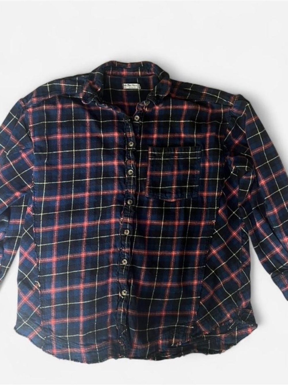 Free People Navy, Red & Yellow Plaid Button-Down Shirt